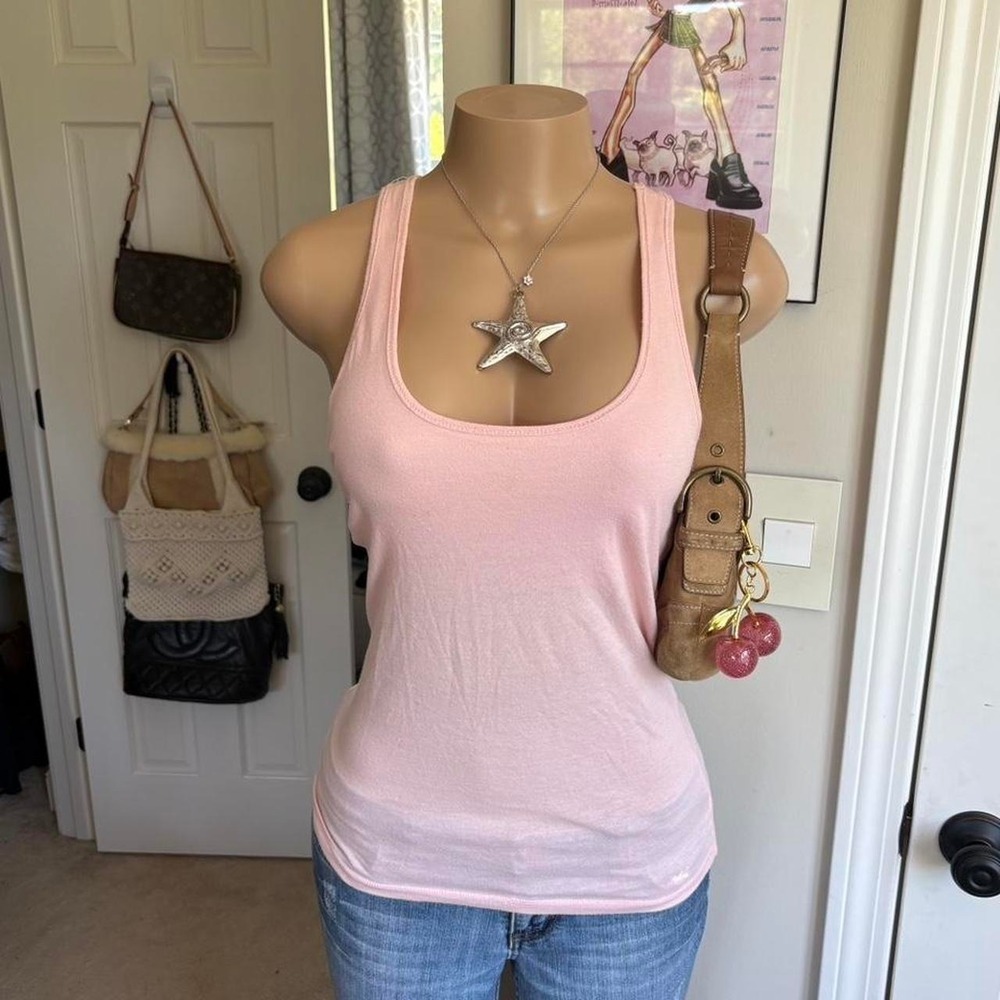 y2k 2000s hollister baby pink beaded back tank top